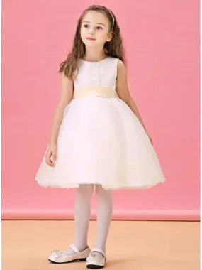 Abito da Cerimonia per Bambina semplice in organza con cintura colorata in vita