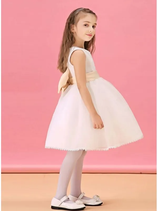 Abito da Cerimonia per Bambina semplice in organza con cintura colorata in vita