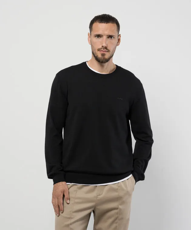 A.P.C Maglia nera in lana con ricamo logo WVAWMH23285