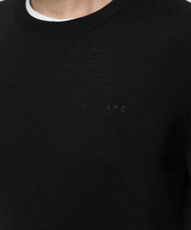 A.P.C Maglia nera in lana con ricamo logo WVAWMH23285