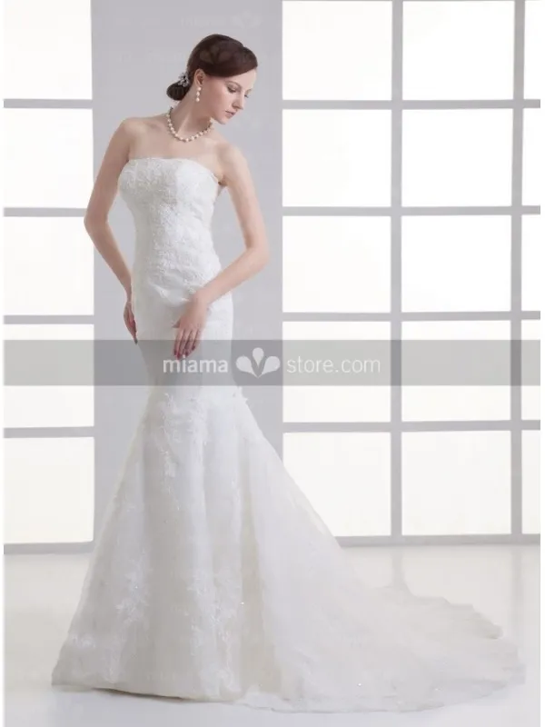 AUDREY - A-line Strapless Mermaid Chapel train Tulle Wedding dress