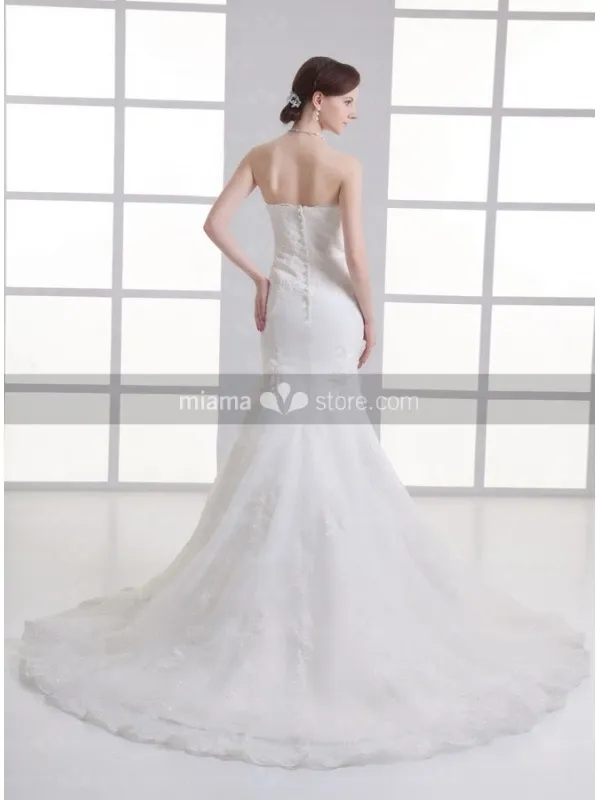 AUDREY - A-line Strapless Mermaid Chapel train Tulle Wedding dress