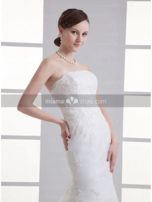 AUDREY - A-line Strapless Mermaid Chapel train Tulle Wedding dress