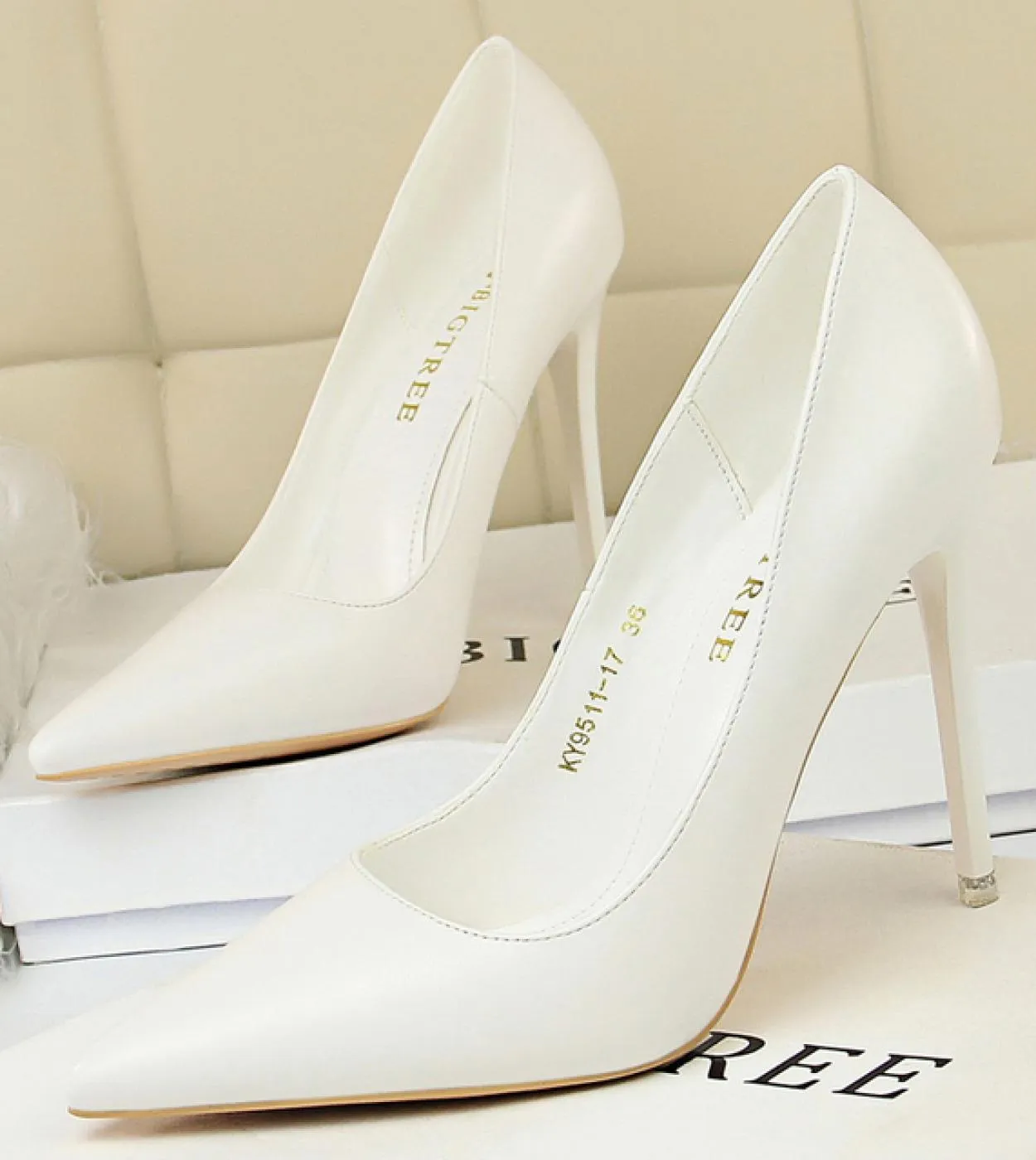 Bigtree Shoes White Woman Pumps Pu Leather Shoes Women High Heels Stiletto Classics Pumps Pointed Toe Wedding Shoes Plus