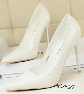 Bigtree Shoes White Woman Pumps Pu Leather Shoes Women High Heels Stiletto Classics Pumps Pointed Toe Wedding Shoes Plus