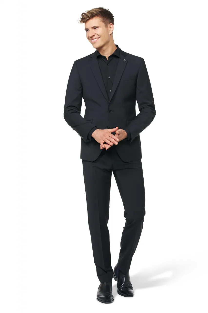 Black dress slim fit digel pure wool marzotto super 100's