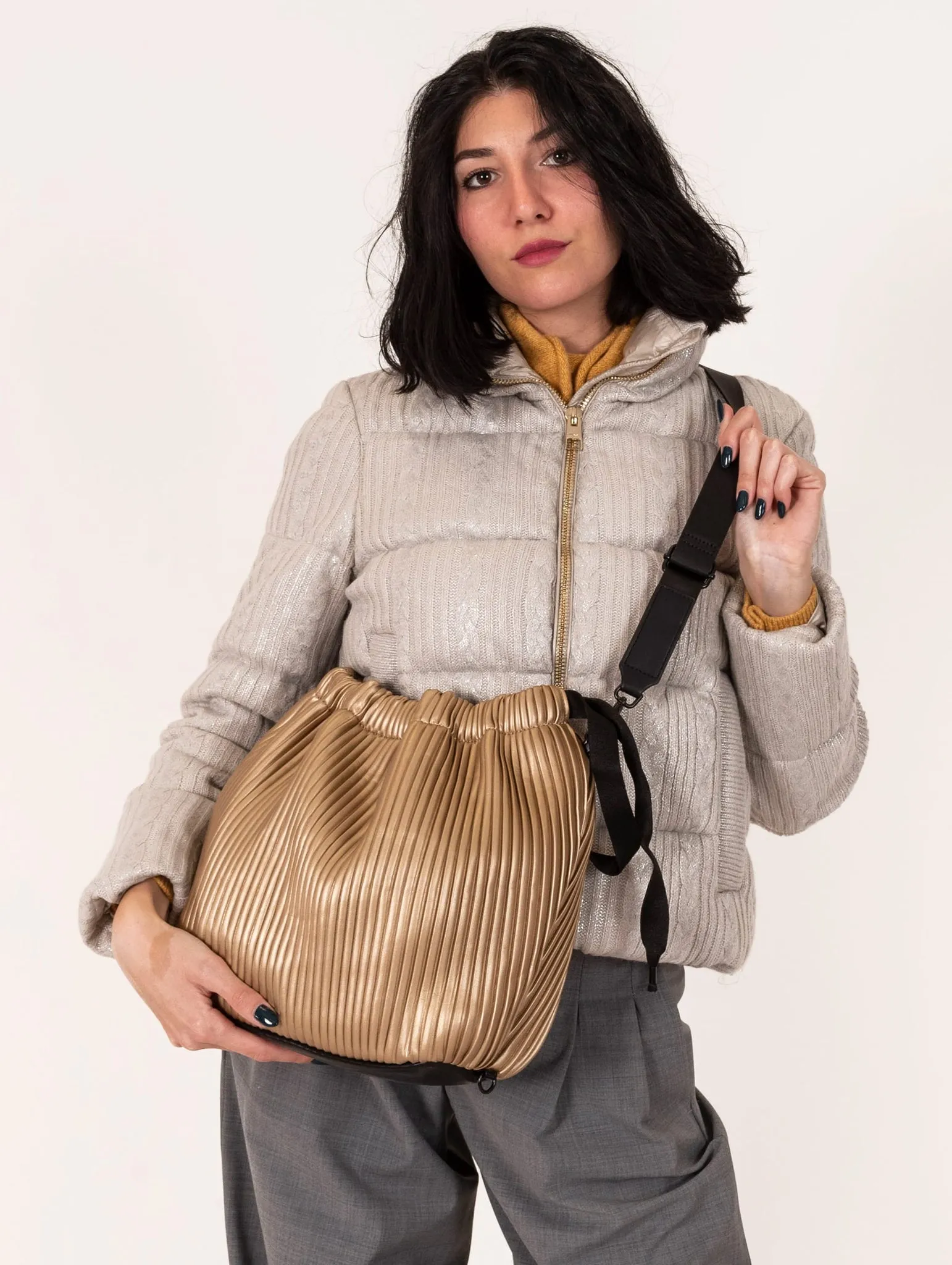 Borsa Zaino Fri-Yay in Eco Pelle Plissè Oro