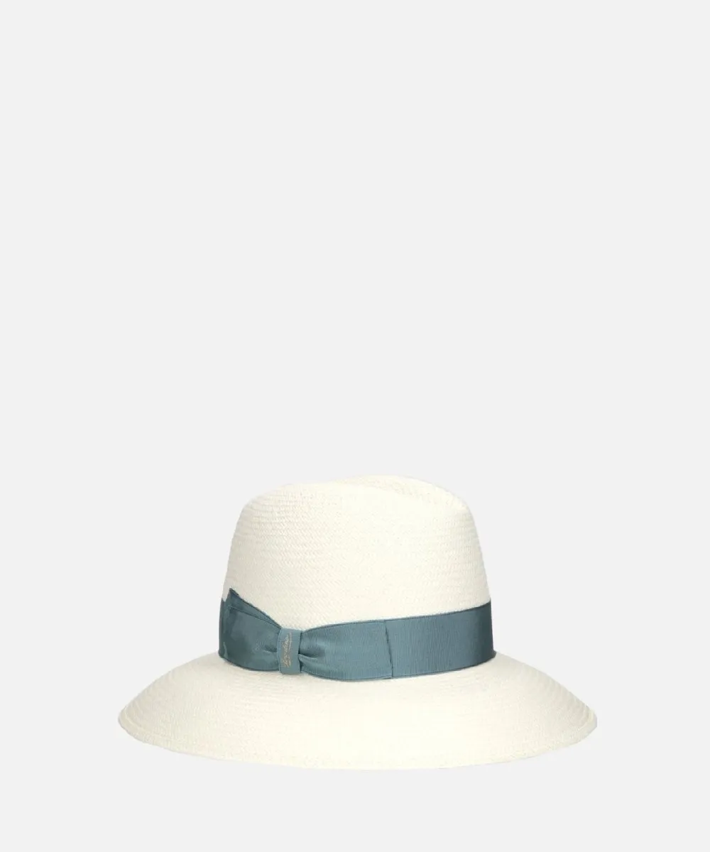 Borsalino Claudette cappello Panama Fine, tesa larga, cinta azzurro