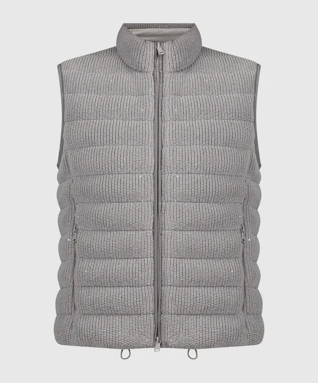 Brunello Cucinelli Gilet in piumino grigio con paillettes M0DVT2776