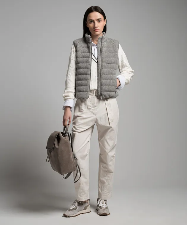 Brunello Cucinelli Gilet in piumino grigio con paillettes M0DVT2776