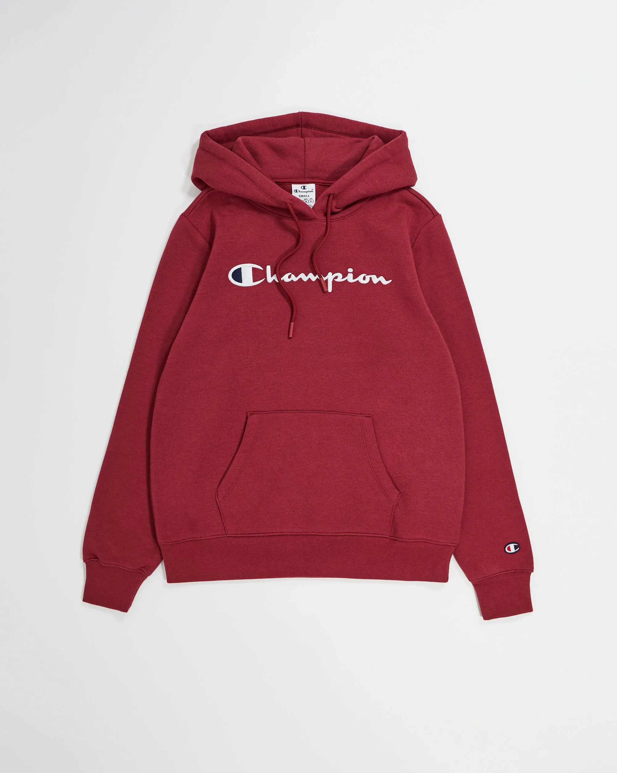 Champion Felpa Con Cappuccio in Fleece Misto Cotone Big Logo Rosso Donna