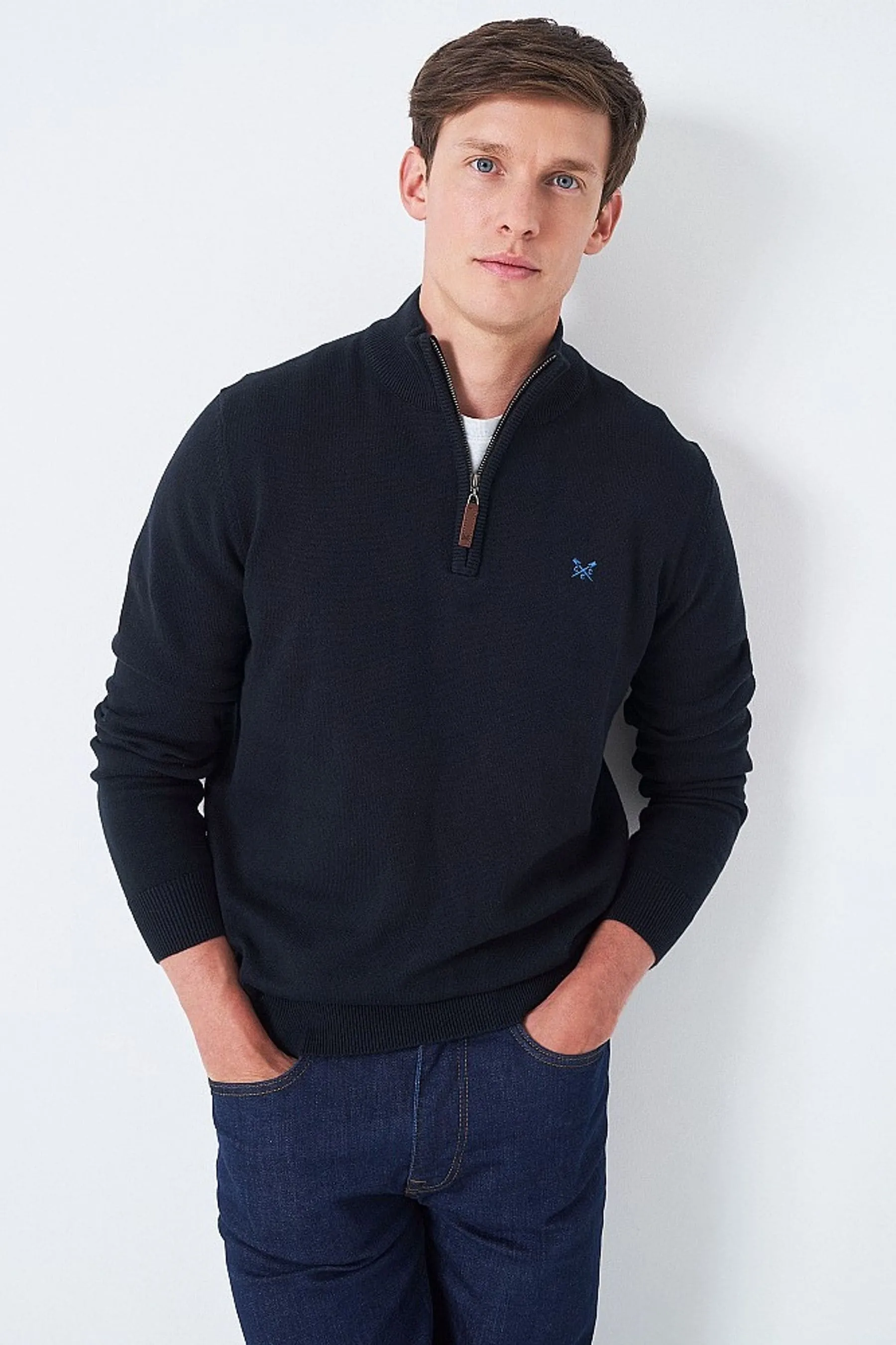 Crew Clothing - Felpa in cotone organico con zip corta