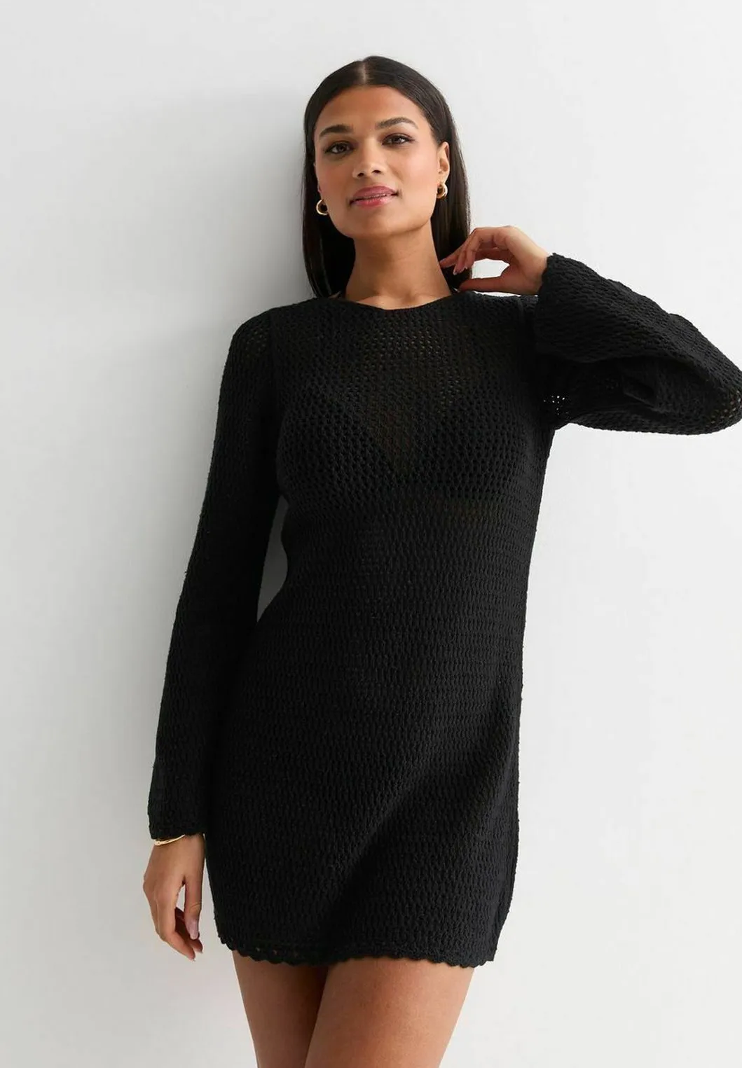 CROCHET LONG SLEEVE BEACH DRESS - Accessorio da spiaggia