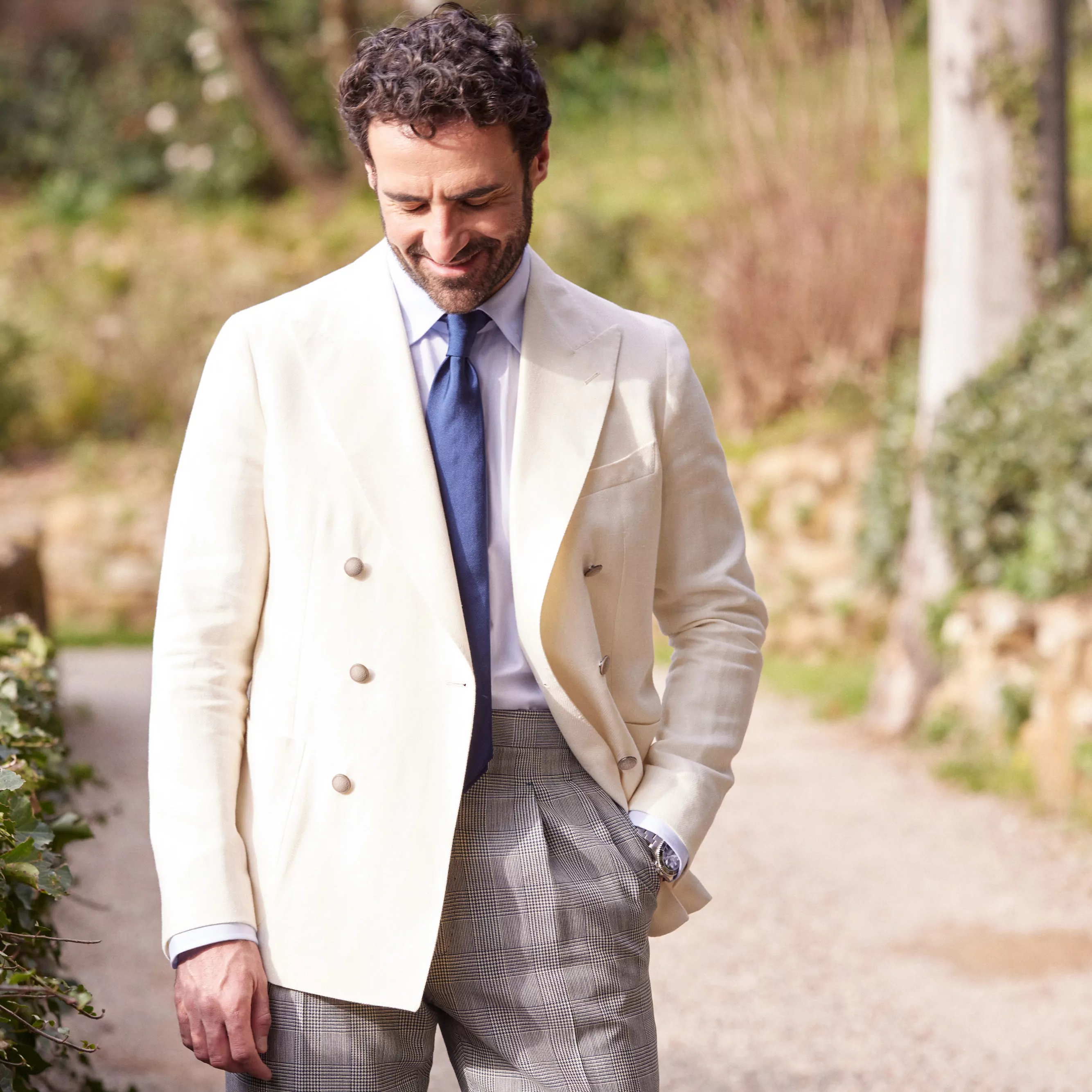 Double-breasted linen and wool jacket