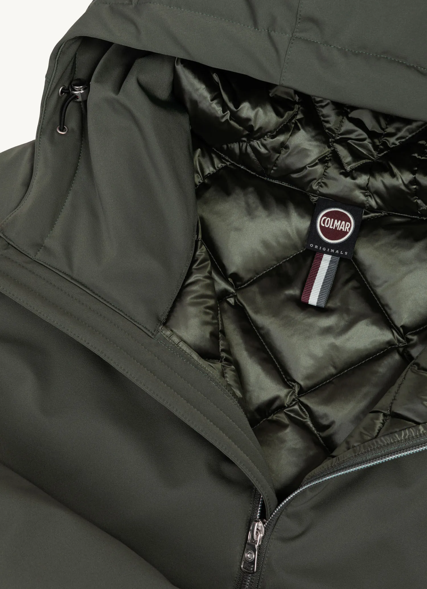 Down jacket with hood in 3-layer fabric