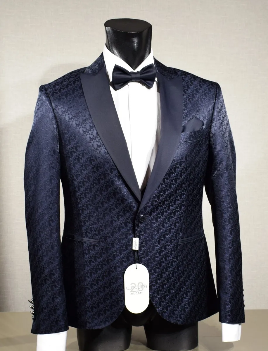 Dress tuxedo blue damask musani ceremony slim fit