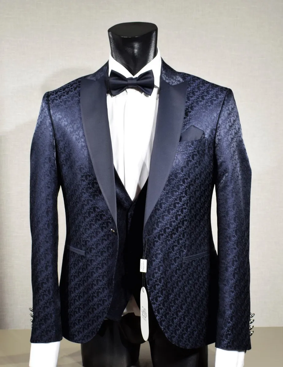 Dress tuxedo blue damask musani ceremony slim fit