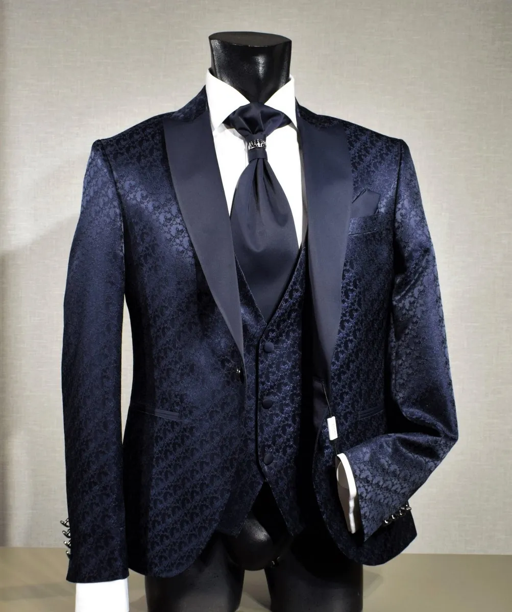 Dress tuxedo blue damask musani ceremony slim fit