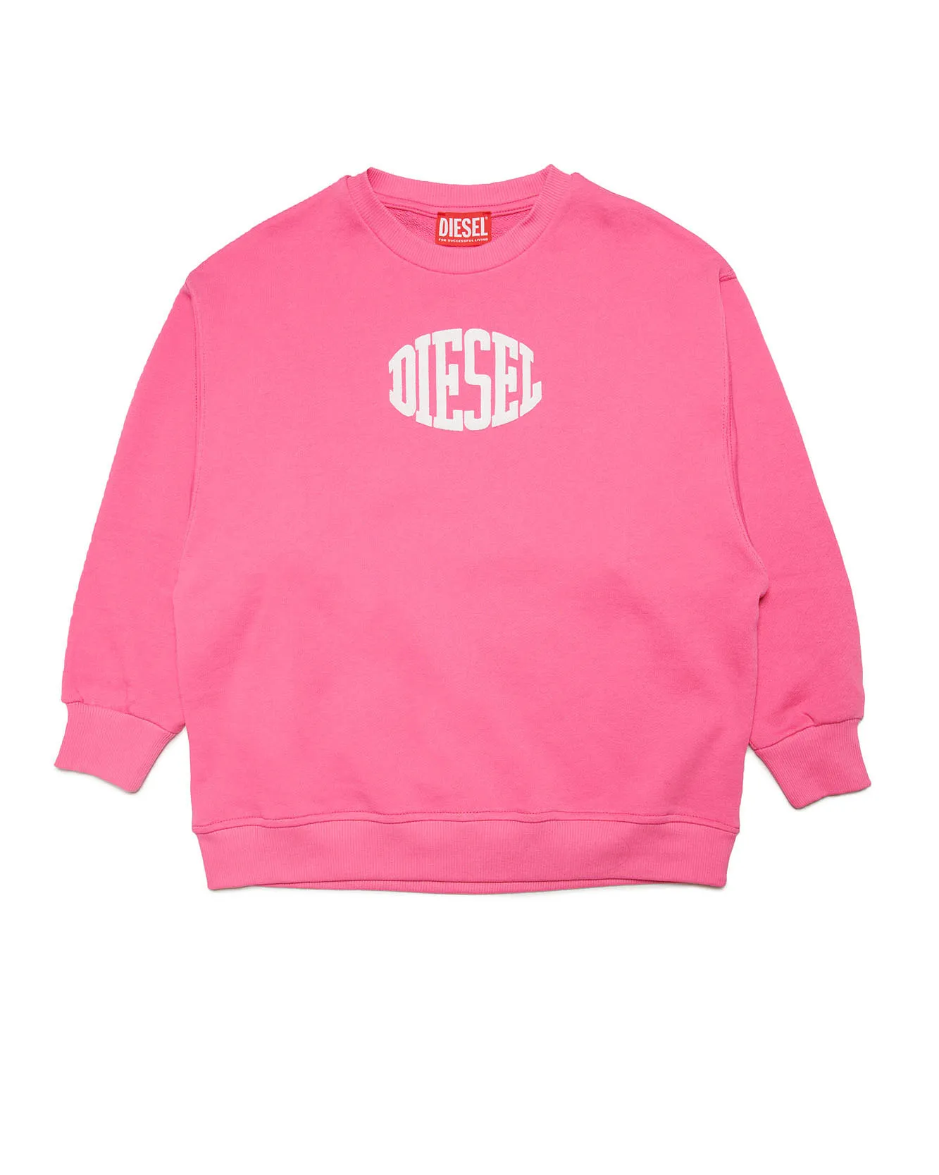 Felpa over fucsia in cotone con stampa logo Oval bianca 8-12 anni