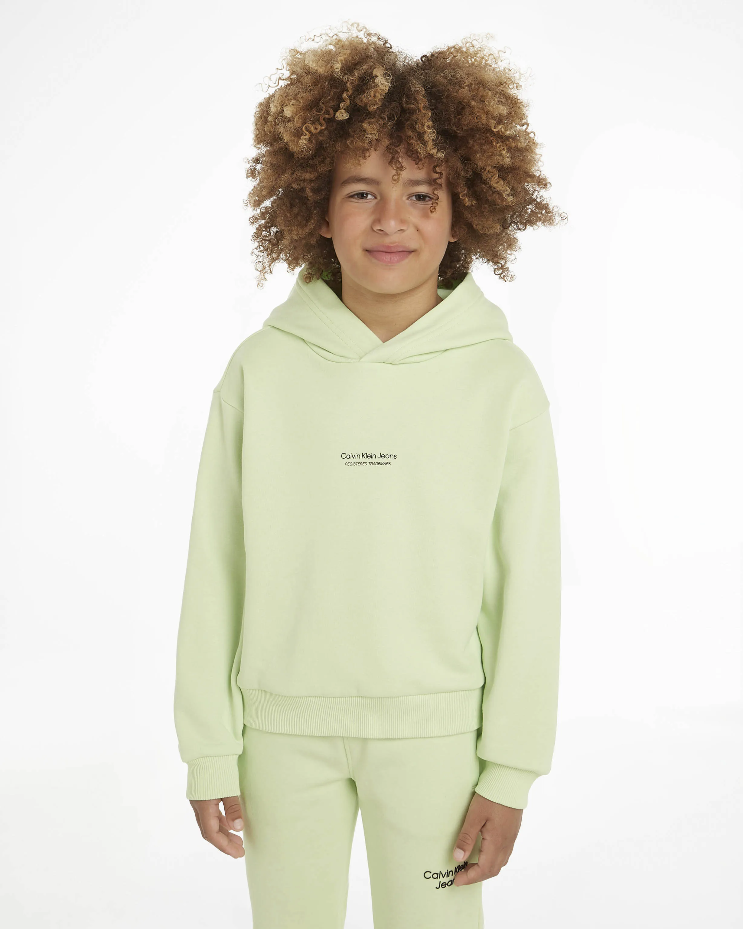 Felpa relaxed-fit lime in cotone con cappuccio e maxi scritta logo sfuocata sul retro 10-16 anni