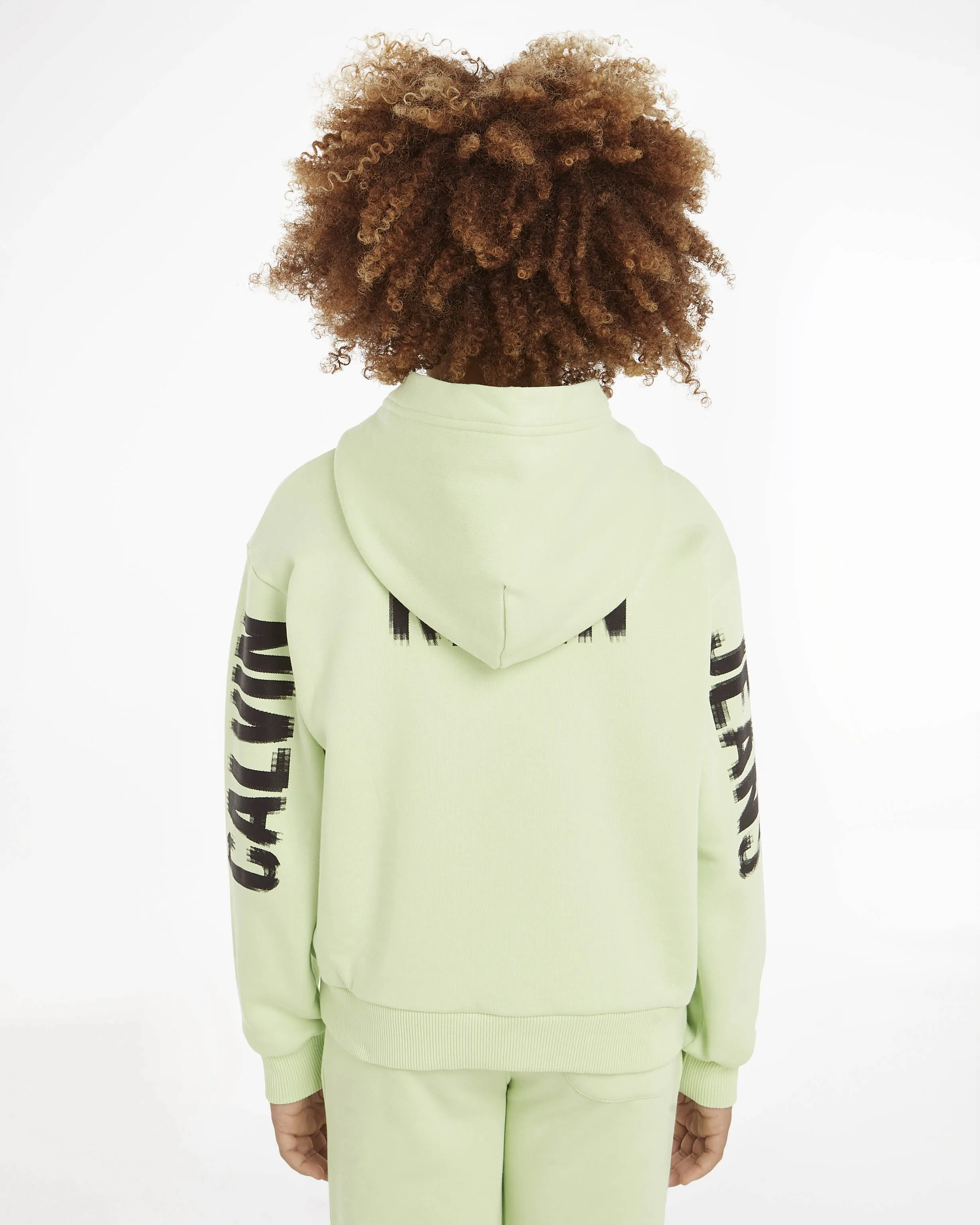 Felpa relaxed-fit lime in cotone con cappuccio e maxi scritta logo sfuocata sul retro 10-16 anni