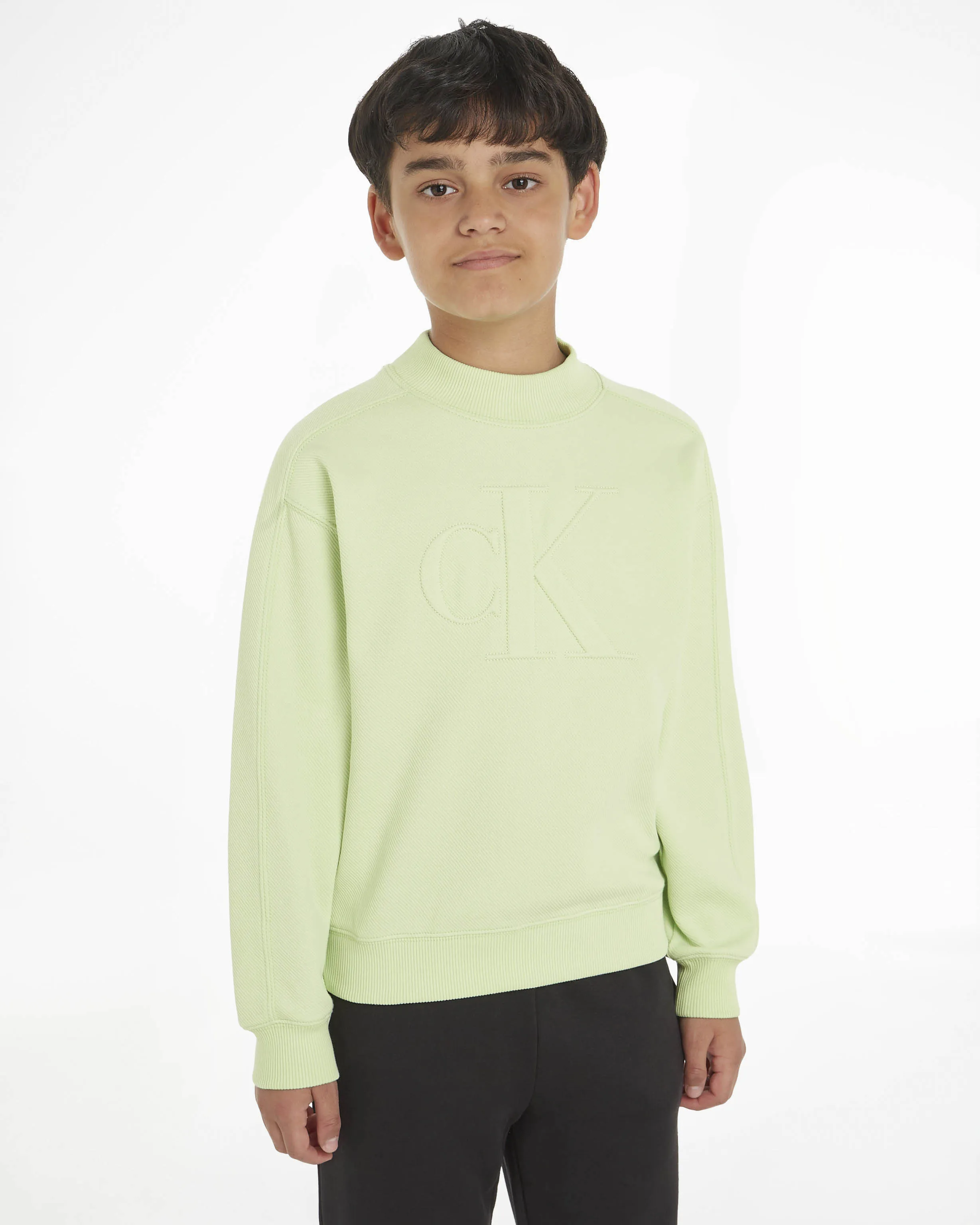 Felpa relaxed-fit lime in cotone con logo monogramma in rilievo in tono 10-16 anni