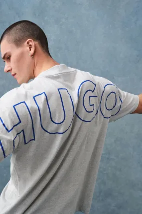 HUGO Grigio - T-shirt in jersey e cotone con loghi in Stampa 3D