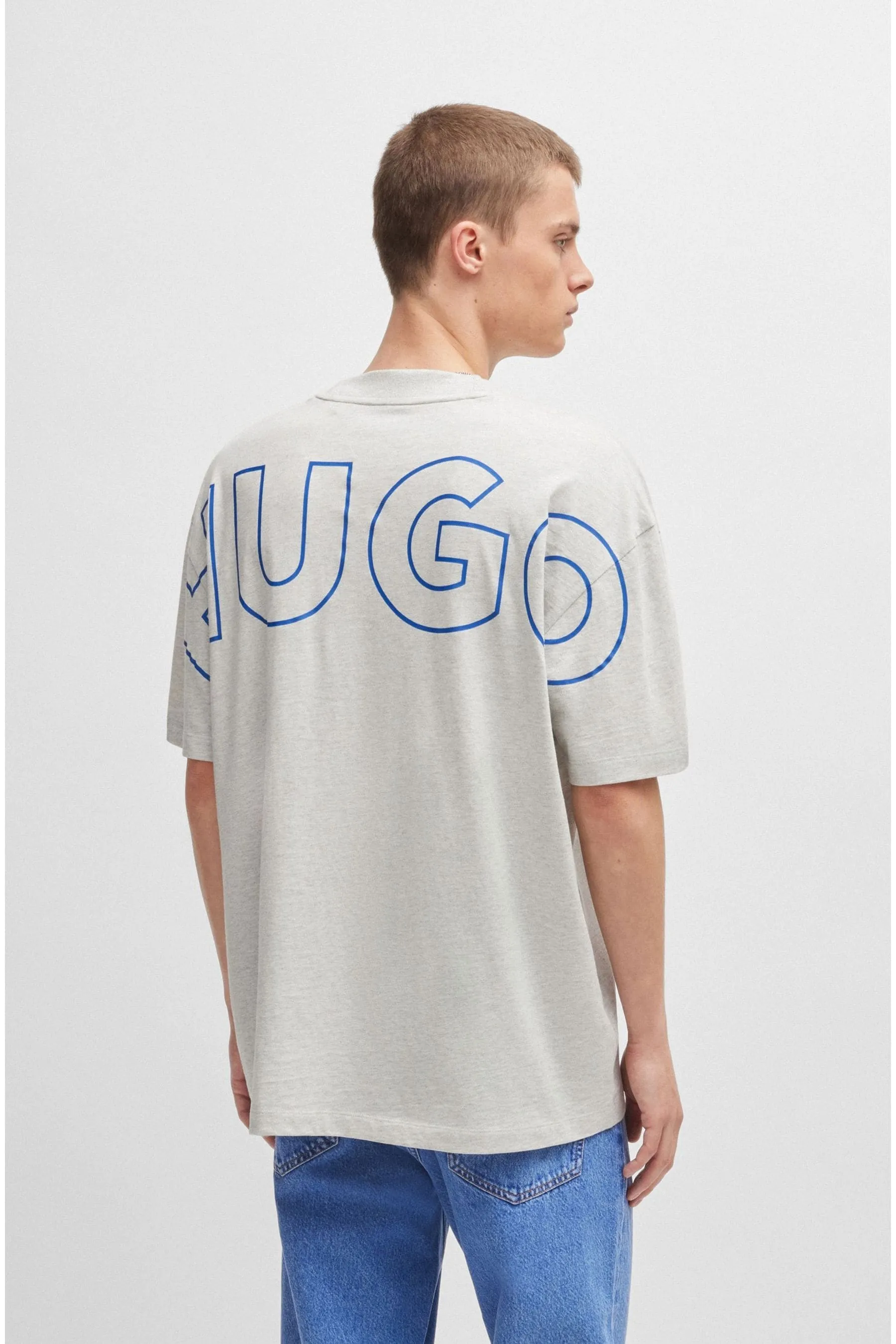 HUGO Grigio - T-shirt in jersey e cotone con loghi in Stampa 3D