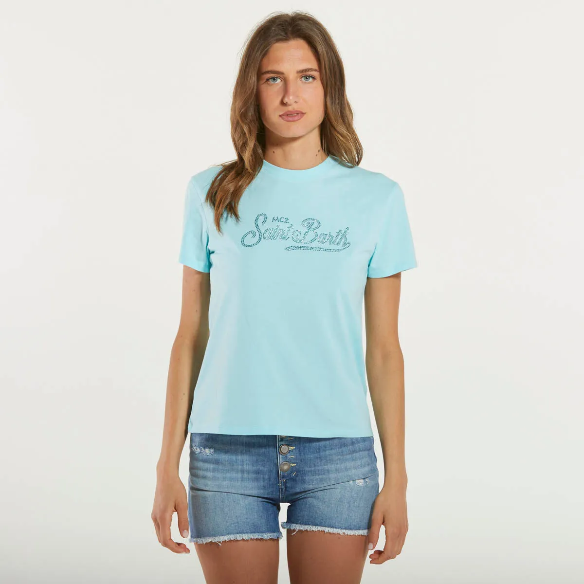 Mc2 Saint Barth t-shirt emilie SB strass azzurra