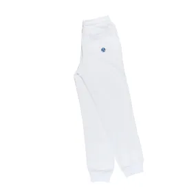 Pantalone Felpa Bianco Con Mini Logo Azzurro