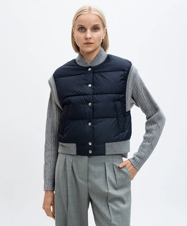 Peserico Gilet in piumino blu con lana A03409D6957