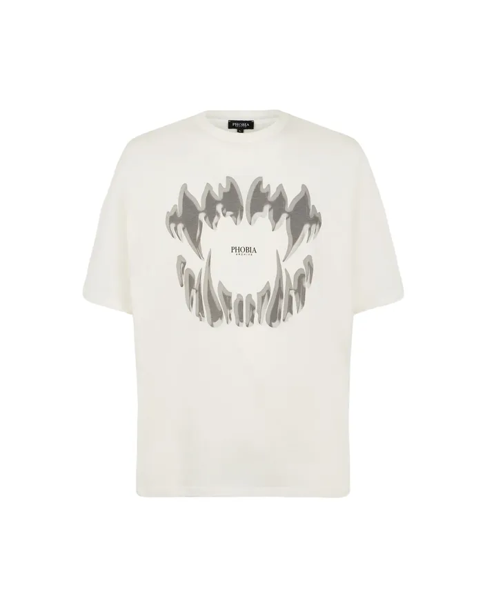 Phobia White unisex t-shirt with gray Demon Bite PH00198 mouth 