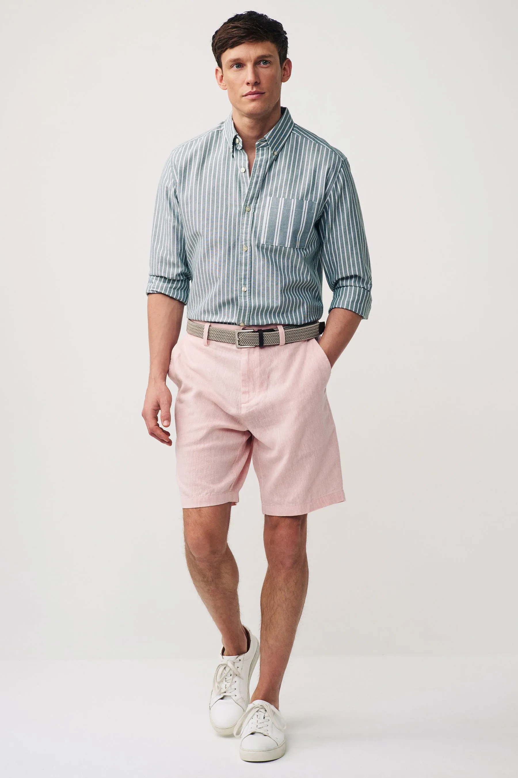 Shorts chino in lino cotone con cintura inclusa