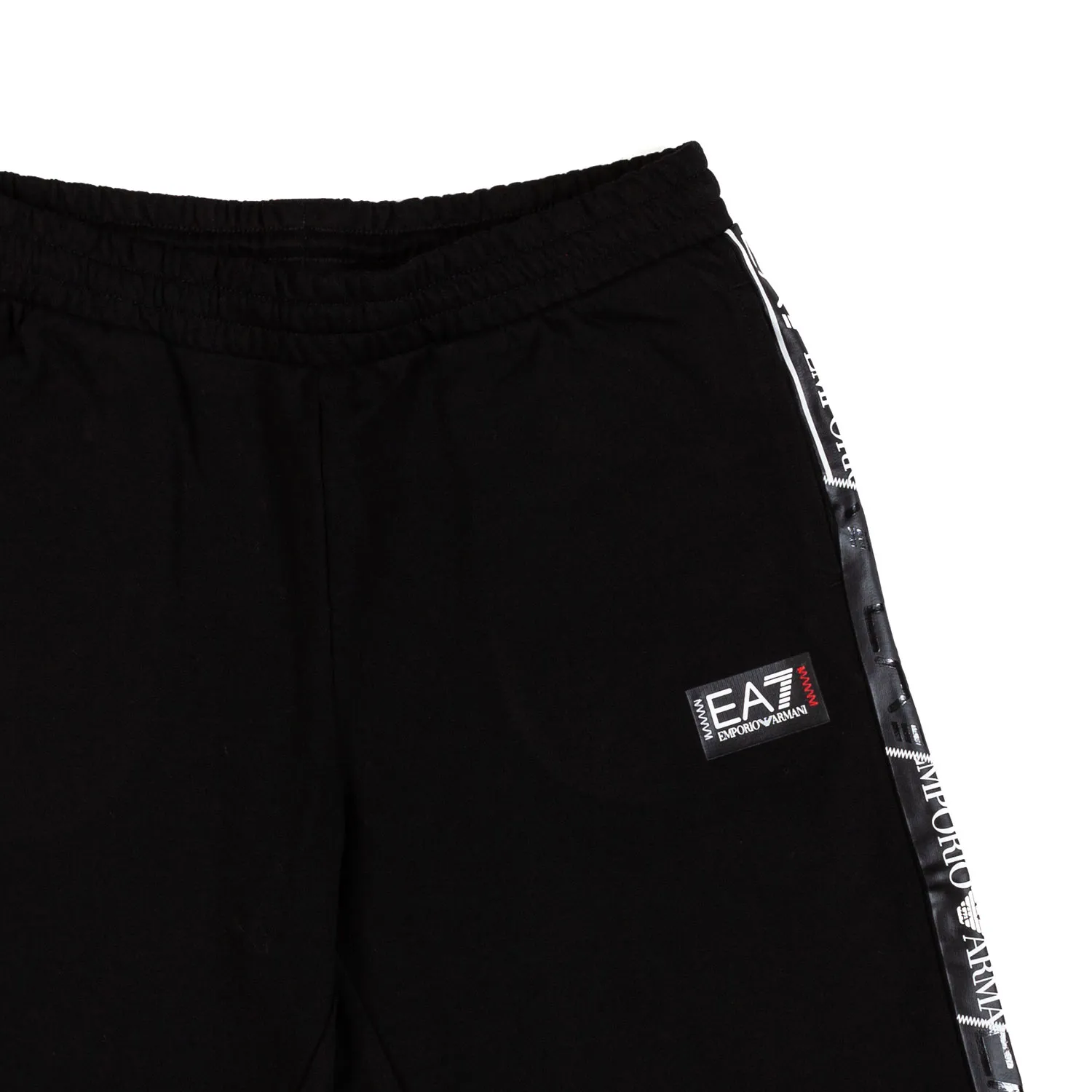 Shorts Felpa Nero Con Logo Tape Ea7 Nero E Bianco