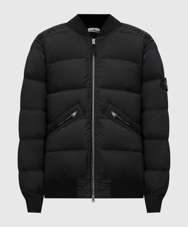 Stone Island Bomber in piumino nero con patch logo removibile 811540228