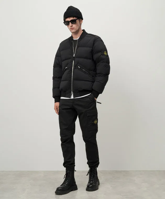 Stone Island Bomber in piumino nero con patch logo removibile 811540228