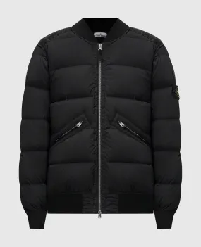 Stone Island Bomber in piumino nero con patch logo removibile 811540228