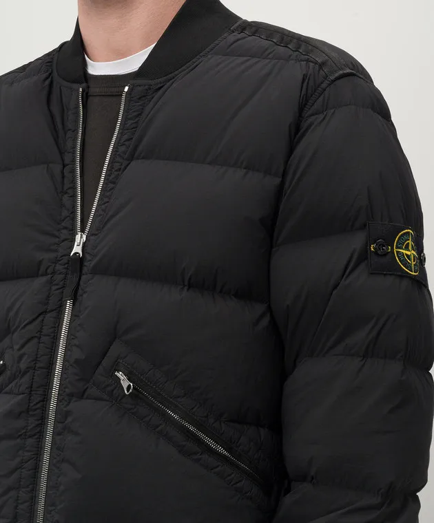 Stone Island Bomber in piumino nero con patch logo removibile 811540228