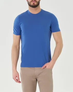 T-shirt blu royal in crêpe di puro cotone slim fit a tinta unita