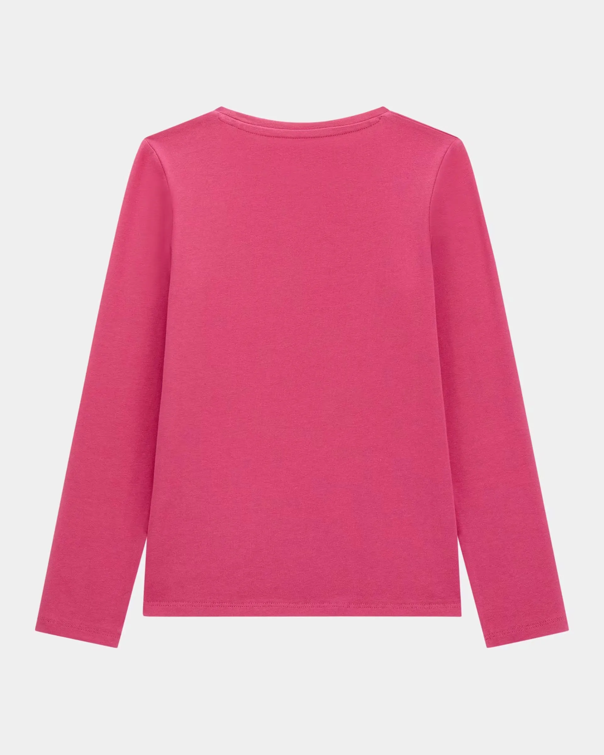 T-shirt fucsia in cotone stretch a manica lunga con logo triangolo e strass 8-14 anni