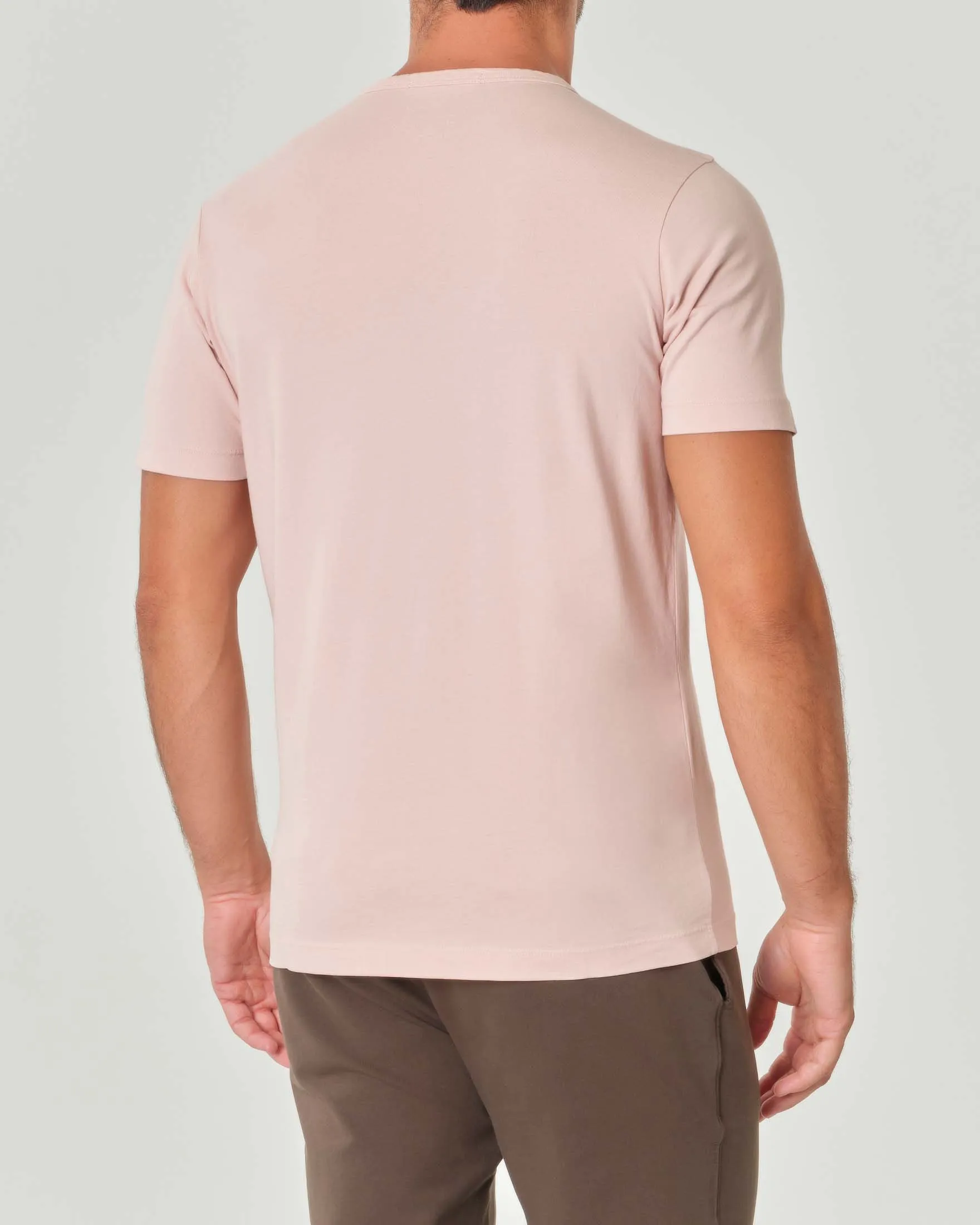 T-shirt rosa mezza manica in pima cotton con taschino