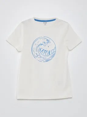 T-shirt scollo tondo in cotone - BIANCO