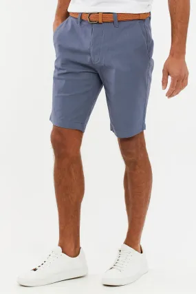 Threadbare - Shorts chino in cotone elasticizzato con risvolti e cintura intrecciata