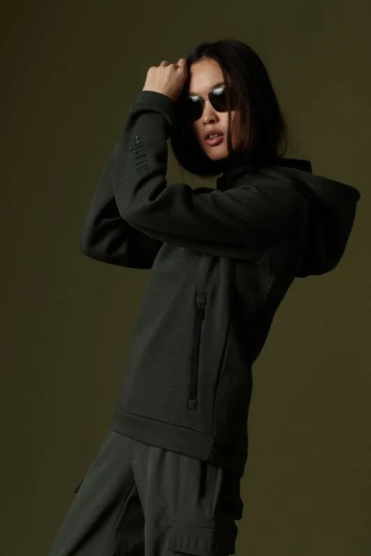 ZERORH+ CLIMATE KLYMA HOODY W SWEATER Fir Green felpa tecnica con 1/2 zip e cappuccio donna